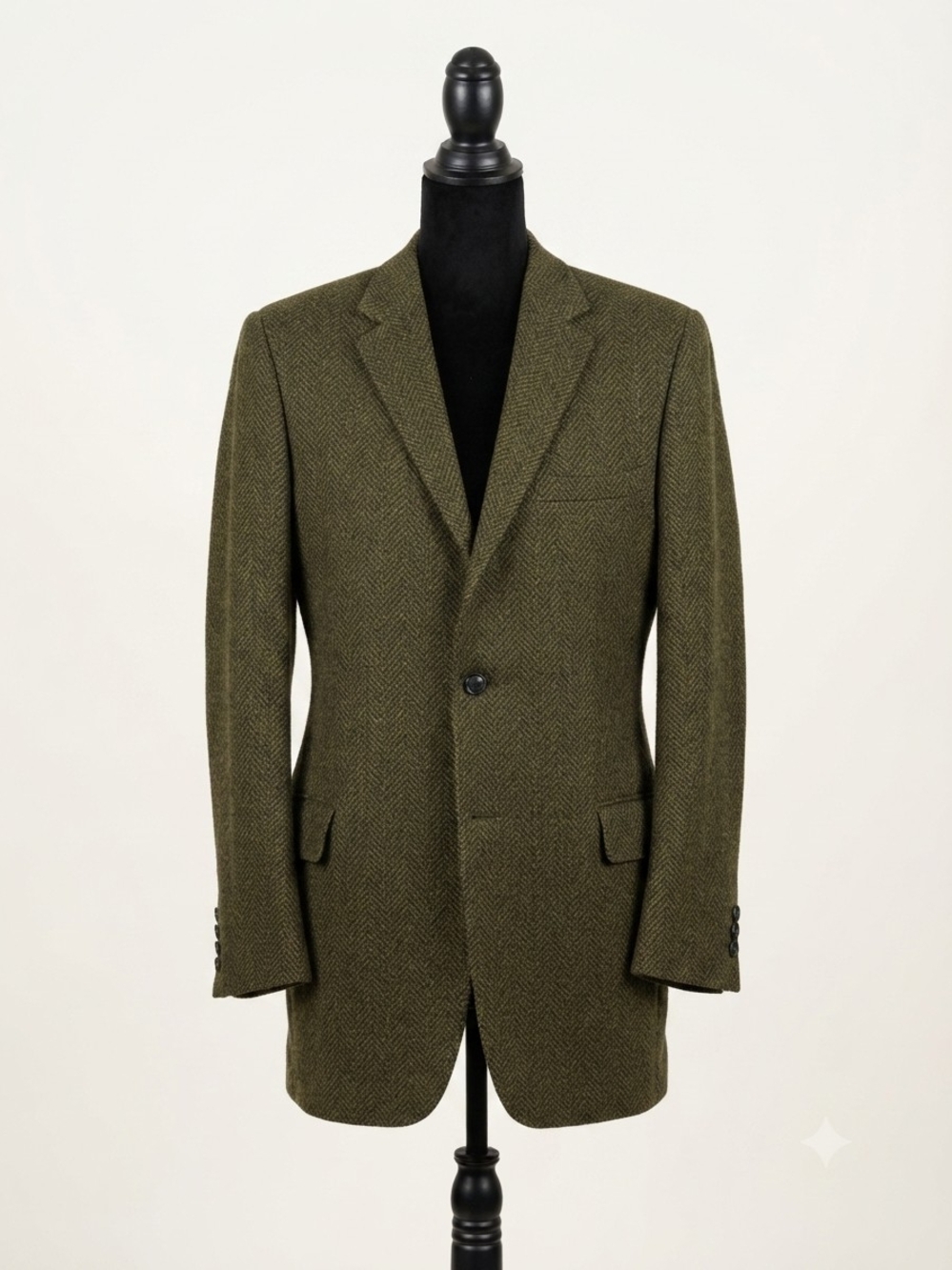 Men's Olive Herringbone Single-Breasted Blazer